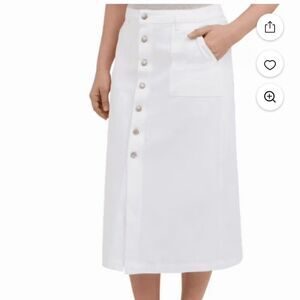 Wrangler White Denim Button Front Midi Skirt Women's 2 Straight Fit Western